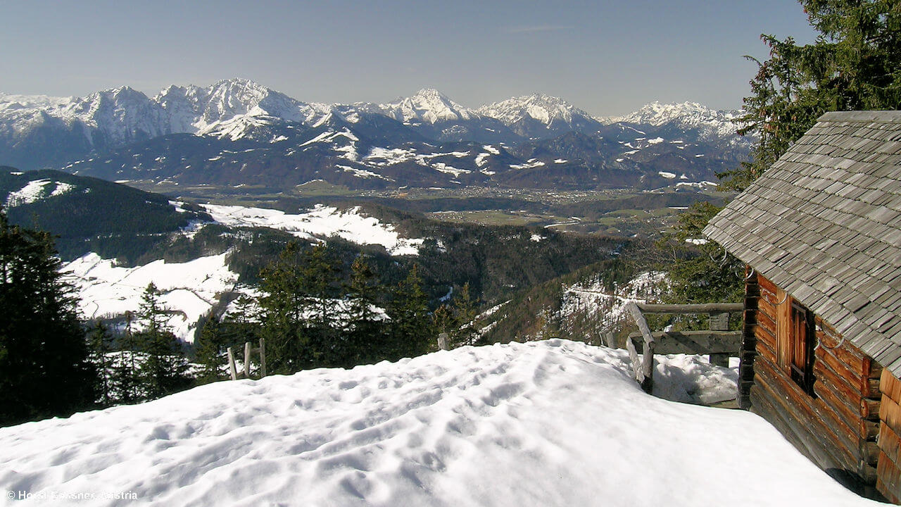 Hütte am Weg zum Gipfel des Ochsenberges