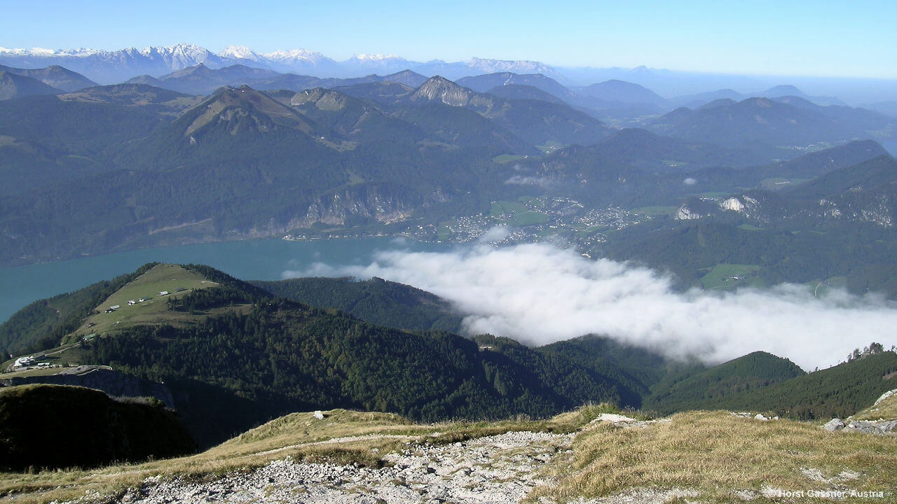 Blick vom Gipfel Richtung Wolfgangsee und St. Gilgen