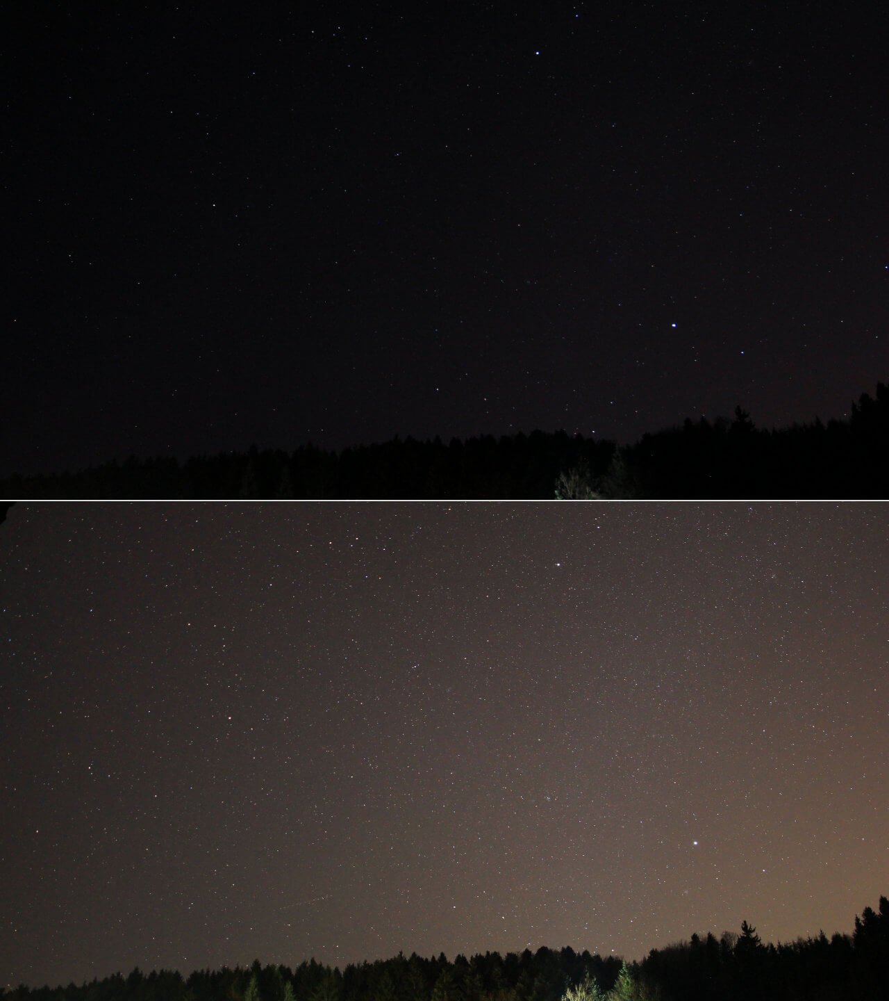 Canon vs Samyang - 16mm - 15 Sekunden - nicht nachbearbeitet, oben Canon mit F5.6, unten Samyang F2.0 Canon vs Samyang