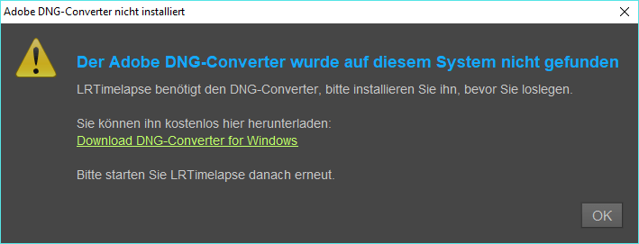LRTimelapse benötigt den DNG-Converter