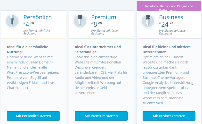WordPress.comn - die Preise