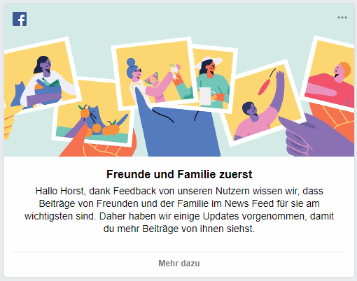 Facebook - Freunde und Familie zuerst