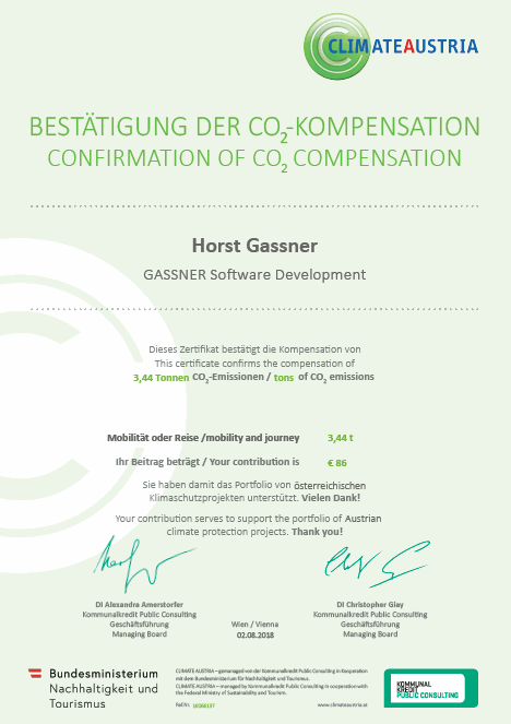 CO2-Kompensation Climate Austria Zertifikat