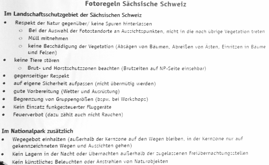 Fotoregeln Sächsische Schweiz