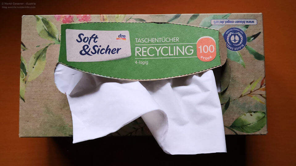 Nachhaltiger Konsum - Taschentücher aus Recycling Papier.