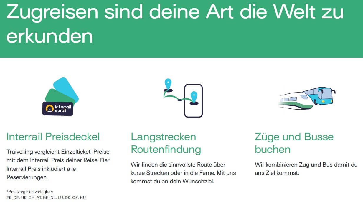 Screenshot vom Zugportal Traivelling